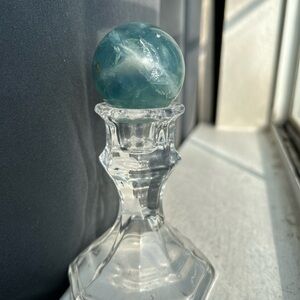 Elegant Crystal Candle Holder with Blue fluorite sphere
